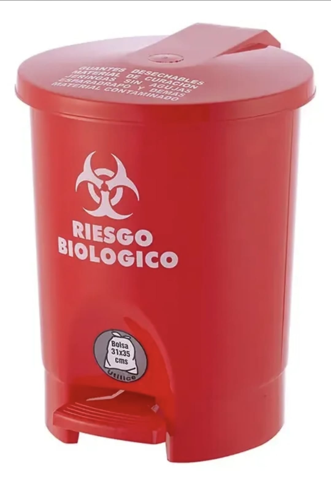 Caneca roja de riesgo biológico con pedal